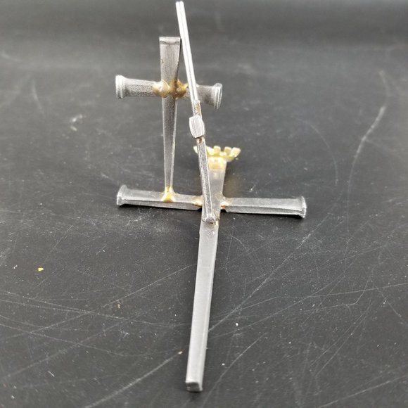 Handmade Metal Cross Gun Grave 2nd Amend Welded Decor Silver Gold Small 4.5" - Picture 4 of 9